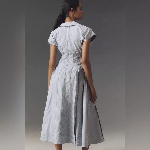 By Anthropologie Short-Sleeve V-Neck Pleated Midi Dress - Picture 3 of 11